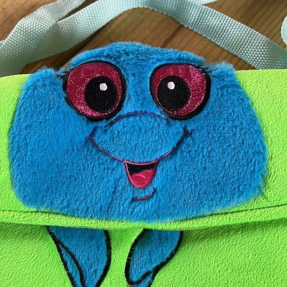 Adventure Planet Blue Green Fuzzy Soft Dolphin Purse Bag 12” x 9” Plush - Picture 2 of 6